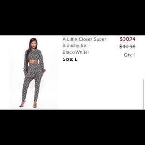 blk and white pant set